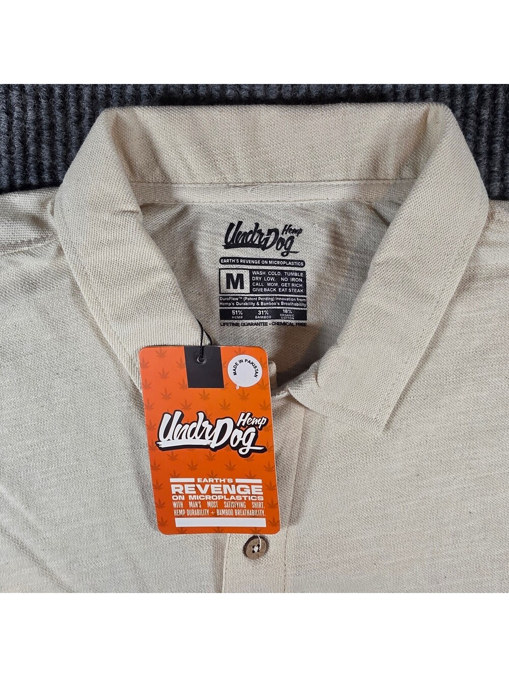 UndrDog Hemp Men’s Medium Polo Shirt NWT Hemp Bamboo Organic Cotton Natural